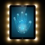 Technology Security Circuit Hand Palm Tablet Stock Photo