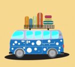  Vintage Passenger Van Car With Bag On Roof Stock Photo