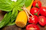 Italian Spaghetti Pasta Tomato And Basil Stock Photo