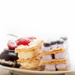 Selection Of Fresh Cream Cake Dessert Plate Stock Photo