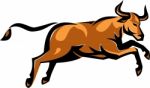 Texas Longhorn Bull Jumping Side Retro Stock Photo