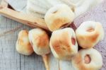 Bread Filled On Wooden Stock Photo