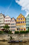 Traditional Punt In Front Of The Waterfront Of Tubingen Aka Tuebingen, Germany Stock Photo