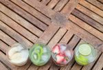 Variety Fruit Infused Water With Iced Stock Photo