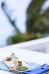 Vietnamese Spring Rolls With Vegetables And Coriander On A Plate Stock Photo