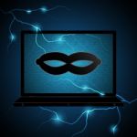 Technology Digital Cyber Security Mask Laptop Thunderbolt Backgr Stock Photo