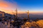 Sunrise On Deogyusan Mountains Covered With Snow In Winter,south Korea Stock Photo