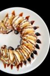 Homemade Crepe Banana With Chocolate Sauce Stock Photo