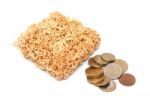 Instant Noodles With Euro Coin Stock Photo