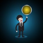 Businessman Pointing Cryptocurrency Bitcoin Stock Photo