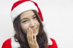 Beautiful Young Santa Clause Woman, Isolated Stock Photo