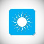 Sun Icon. Blue Square Frame.  Illustration Stock Photo