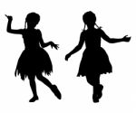 Silhouette Children Dancing Stock Photo