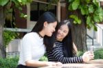 Two Asia Thai Teen Best Friends Girls Smile And Funny Stock Photo