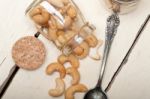 Cashew Nuts On A Glass Jar Stock Photo