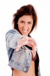 Young Female Showing Hand Gesture Stock Photo