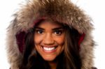 Pretty African Girl In Fur Hood Stock Photo