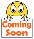 Coming Soon On Sign Shows Arriving Products Or New Arrivals Stock Photo