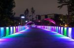 Colorful Bridge And Cityscape At Night In Korea Stock Photo