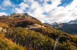 Autumn In Patagonia. Cordillera Darwin, Part Of Andes Range, Isl Stock Photo