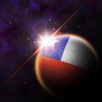 Chile Flag On 3d Football With Rising Sun Stock Photo