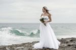 Bride At Snapper Rock Beach In New South Wales Stock Photo