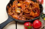 Fresh Seafoos Stew On An Iron Skillet Stock Photo