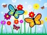 Butterflies And Flowers Means Floral And Insect Nature Stock Photo