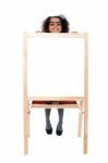 Girl Peeping From Behind White Blank Board Stock Photo