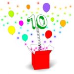 Number Ten Surprise Box Shows Numerical Toy Or Adornment Stock Photo