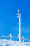 Security Camera Covered By Snow In Winter Stock Photo