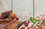 Fish And Curry On Wooden Stock Photo