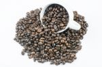 Coffee Beans In Coffee Cup Isolated On White Stock Photo