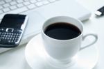 Laptop And Coffee Cup Stock Photo