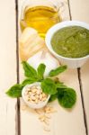 Italian Basil Pesto Sauce Ingredients Stock Photo