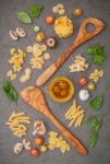 Italian Foods Concept And Menu Design.various Kind Of Pasta With Stock Photo