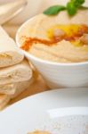 Hummus With Pita Bread Stock Photo