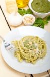 Italian Traditional Basil Pesto Pasta Ingredients Stock Photo