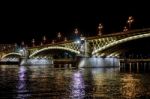 Margaret Bridge Illuminated At Night In Budapest Stock Photo