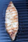 Halibut Fillet On Bbq Stock Photo