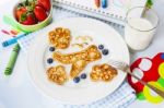 Fun Airplane Shaped Pancake For Kids Stock Photo