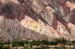 Colorful Valley Of Quebrada De Humahuaca, Central Andes Altiplan Stock Photo