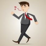 Cartoon Happy Businessman Walking And Whistler Stock Photo