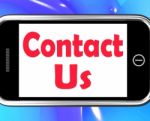 Contact Us On Phone Shows Communicate Online Stock Photo