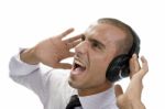 Shouting Businessman With Headphone Stock Photo