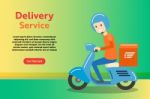 Delivery Boy Ride Scooter Motorcycle Service -  Illustrati Stock Photo