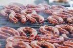 Portuguese Chorizos On A Barbecue Stock Photo