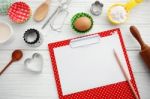 Baking Background With Paper On Clipboard Stock Photo