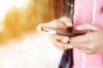 Close Up Woman Using Smartphones  Stock Photo