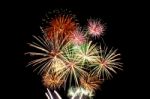 Fireworks Light Up In The Night Sky, Dazzling Scene Stock Photo